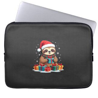 Merry Slothmas cute Christmas sloth Santa hat Xmas Laptop Sleeve