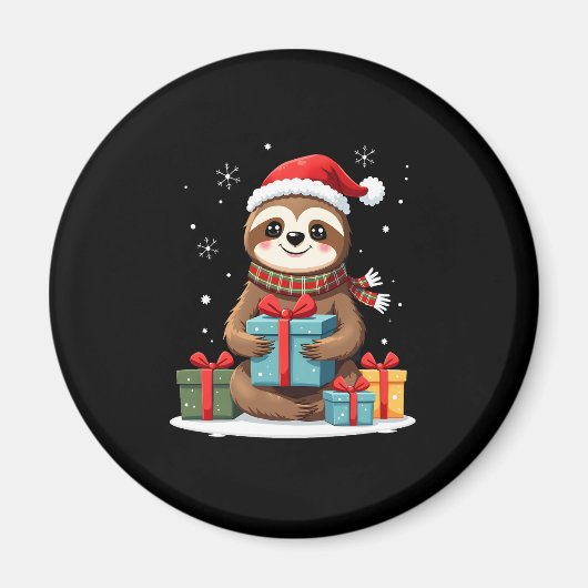 Merry Slothmas cute Christmas sloth Santa hat Xmas Magneet (Voorkant)