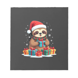 Merry Slothmas cute Christmas sloth Santa hat Xmas Notitieblok
