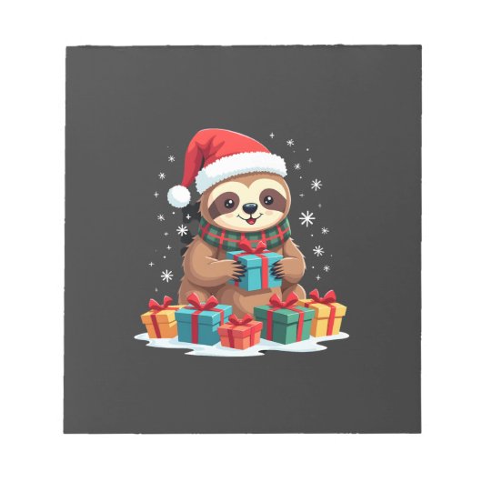 Merry Slothmas cute Christmas sloth Santa hat Xmas Notitieblok (Voorkant)