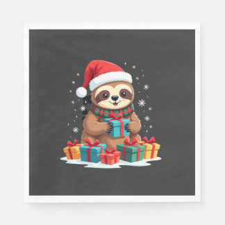 Merry Slothmas cute Christmas sloth Santa hat Xmas Servet
