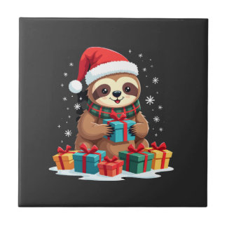 Merry Slothmas cute Christmas sloth Santa hat Xmas Tegeltje