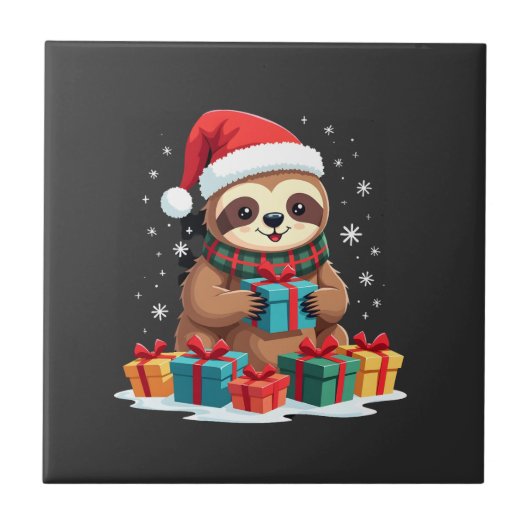Merry Slothmas cute Christmas sloth Santa hat Xmas Tegeltje (Voorkant)