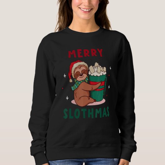 Merry Slothmas Cute Cuddling Sloth Marshmallow Hot Trui (Voorkant)