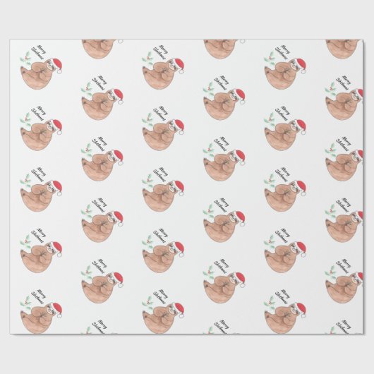 Merry Slothmas Cute Kerstmis Cadeaupapier (Vlak)
