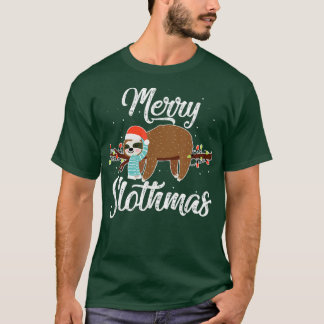 Merry Slothmas Cute Sloth Wear Santa Hat Cute Chri T-shirt