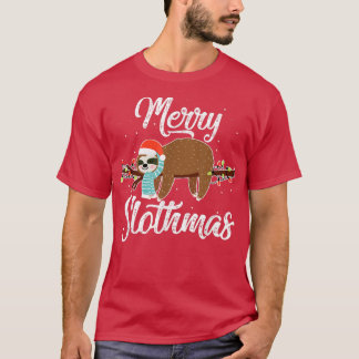 Merry Slothmas Cute Sloth Wear Santa Hat Cute Chri T-shirt