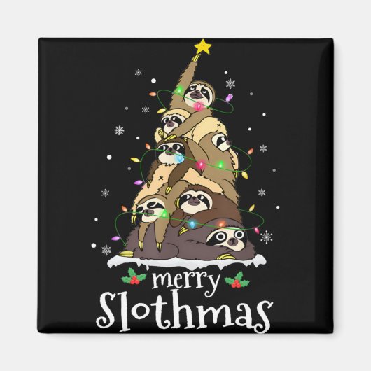 Merry Slothmas Cute Xmas Sloth Santa Hat Christmas Magneet (Voorkant)