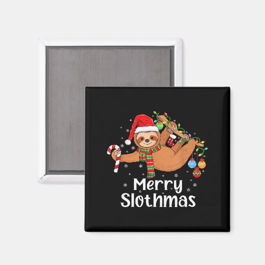 Merry Slothmas Cute Xmas Sloth Santa Hat Christmas Magneet (Voorkant / Achterkant)