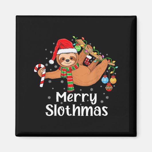 Merry Slothmas Cute Xmas Sloth Santa Hat Christmas Magneet (Voorkant)