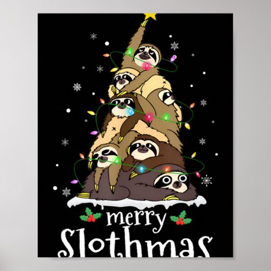 Merry Slothmas Cute Xmas Sloth Santa Hat Christmas Poster (Voorkant)