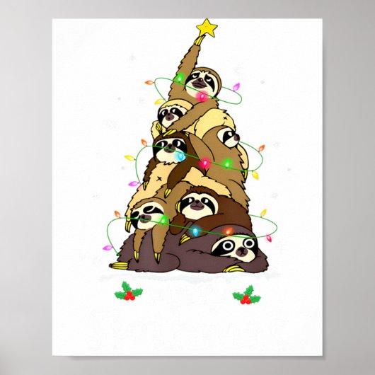 Merry Slothmas Cute Xmas Sloth Santa Hat Christmas Poster (Voorkant)