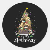 Merry Slothmas Cute Xmas Sloth Santa Hat Christmas Ronde Sticker (Voorkant)