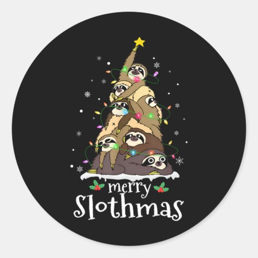 Merry Slothmas Cute Xmas Sloth Santa Hat Christmas Ronde Sticker (Voorkant)