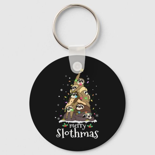 Merry Slothmas Cute Xmas Sloth Santa Hat Christmas Sleutelhanger (Voorkant)