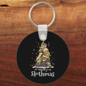 Merry Slothmas Cute Xmas Sloth Santa Hat Christmas Sleutelhanger (Voorkant)