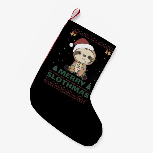 Merry Slothmas Funny Sloth Christmas Pun Adult Clo Kleine Kerstsok (Voorkant (Hangend))