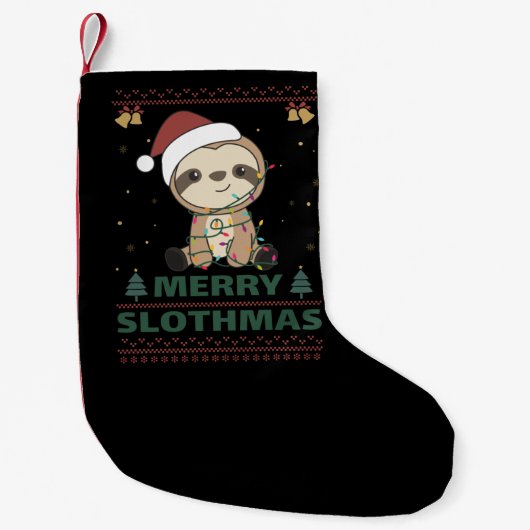 Merry Slothmas Funny Sloth Christmas Pun Adult Clo Kleine Kerstsok (Voorkant)