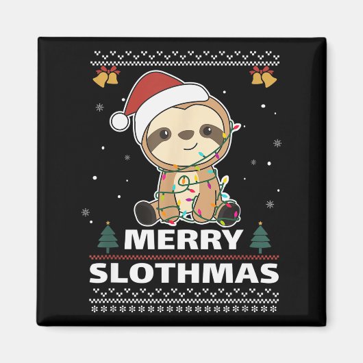 Merry Slothmas Funny Sloth Christmas Pun  Magneet (Voorkant)