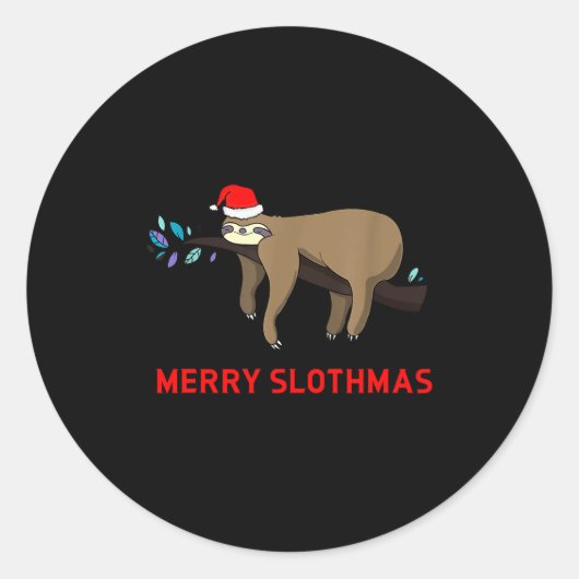 Merry Slothmas Funny Sloth Christmas Ronde Sticker (Voorkant)