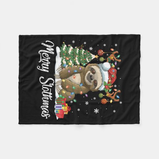 Merry Slothmas Funny Sloth Christmas Tree Lights X Fleece Deken (Voorkant (Horizontaal))
