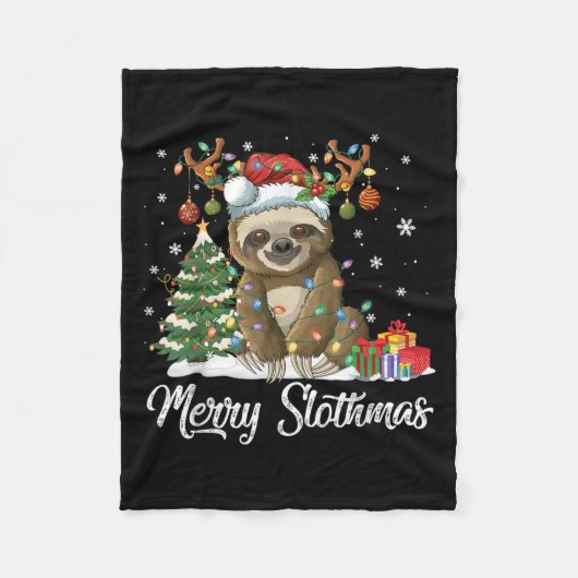 Merry Slothmas Funny Sloth Christmas Tree Lights X Fleece Deken (Voorkant)
