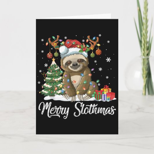 Merry Slothmas Funny Sloth Christmas Tree Lights X Kaart (Voorkant)