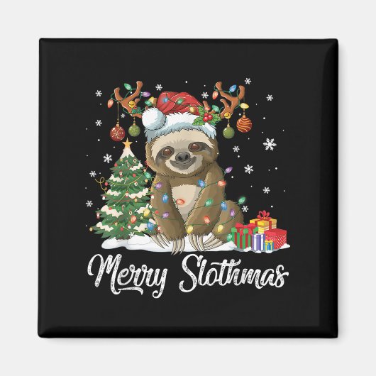 Merry Slothmas Funny Sloth Christmas Tree Lights X Magneet (Voorkant)