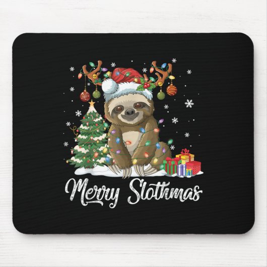 Merry Slothmas Funny Sloth Christmas Tree Lights X Muismat (Voorkant)