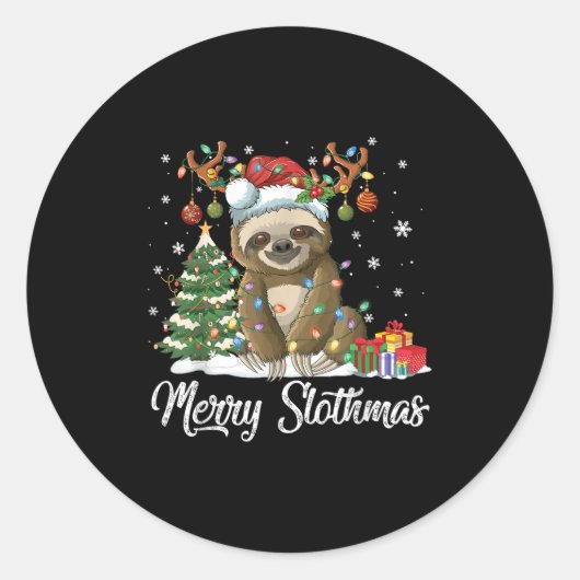 Merry Slothmas Funny Sloth Christmas Tree Lights X Ronde Sticker (Voorkant)