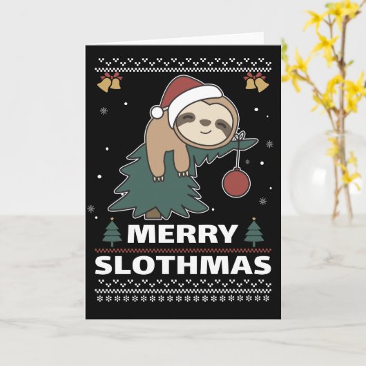 Merry Slothmas Funny Sloth Kerstmis Kaart (Gele Bloem)