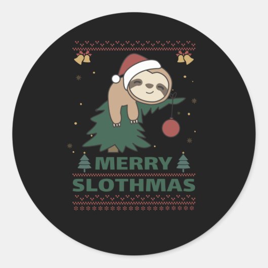Merry Slothmas Funny Sloth Kerstmis Ronde Sticker (Voorkant)