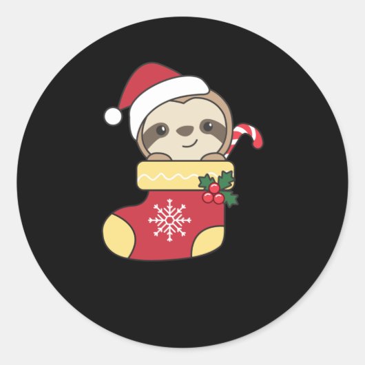 Merry Slothmas Funny Sloth voor Kerstmis Ronde Sticker (Voorkant)