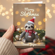 Merry Slothmas Gebreide Luiaard Kerst Kaart