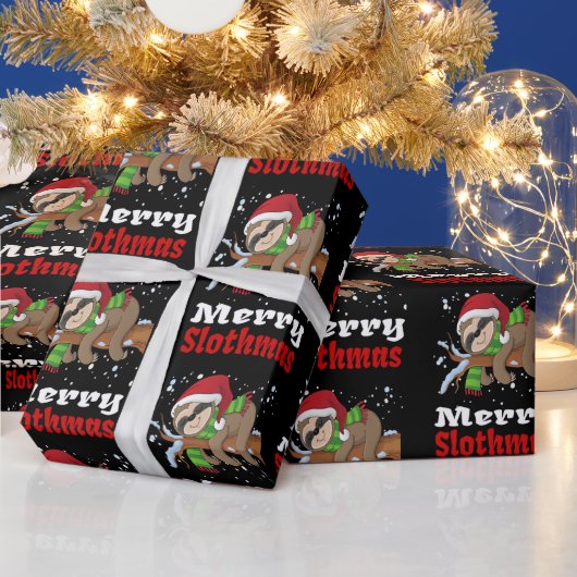 Merry Slothmas Pattern Funny kerstwrapping Pa Cadeaupapier (Feestdagen)