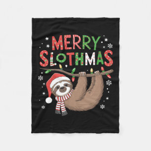 Merry Slothmas Santa Hat Pyjamas Luiaard Lover Mei Fleece Deken