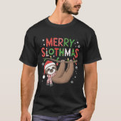 Merry Slothmas Santa Hat Pyjamas Luiaard Lover Mei T-shirt (Voorkant)