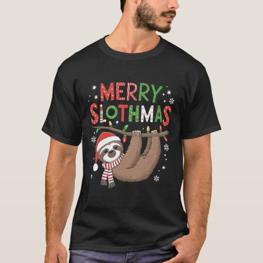 Merry Slothmas Santa Hat Pyjamas Luiaard Lover Mei T-shirt (Voorkant)