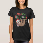 Merry Slothmas Santa Hat Pyjamas Luiaard Lover Mei T-shirt (Voorkant)