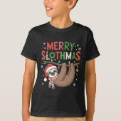 Merry Slothmas Santa Hat Pyjamas Luiaard Lover Mei T-shirt (Voorkant)