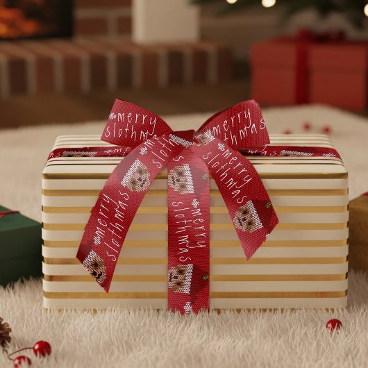 Merry Slothmas Santa Sloth Red-kerstlint Satijnen Lint