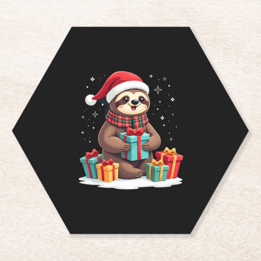 Merry Slothmas schattige kerstfeestdag kerstfeeste Kartonnen Onderzetters (Voorkant)