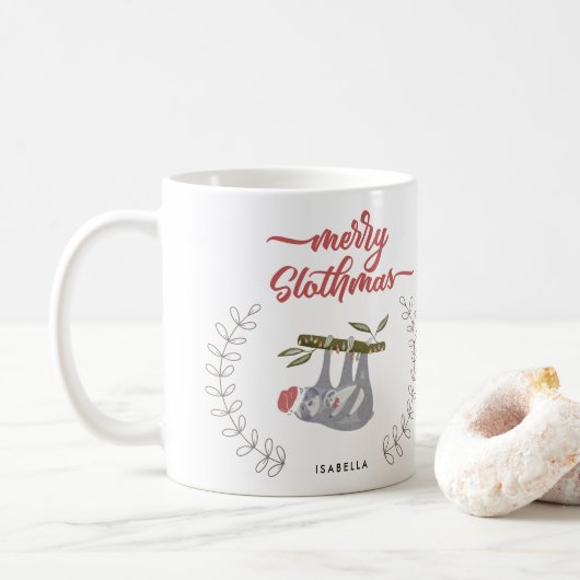 Merry Slothmas Sloth Geïnspireerd Gepersonaliseerd Koffiemok (Met donut)