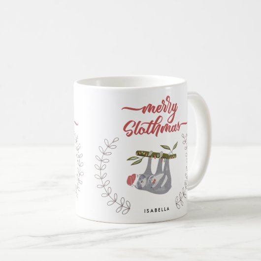 Merry Slothmas Sloth Geïnspireerd Gepersonaliseerd Koffiemok (Voorkant rechts)