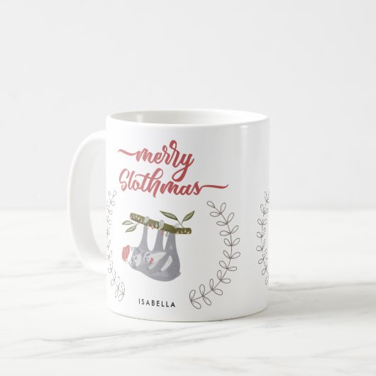 Merry Slothmas Sloth Geïnspireerd Gepersonaliseerd Koffiemok (Voorkant links)