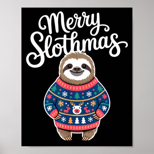 Merry Slothmas Sweater Funny Sloth Christmas Pajam Poster (Voorkant)