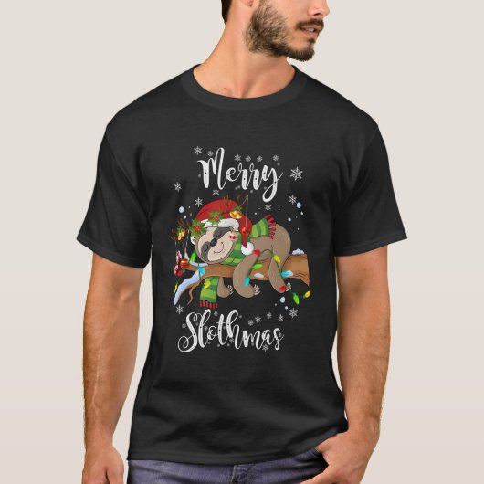 Merry Slothmas T Shirt Kerstmis Pajama voor de gle (Voorkant)