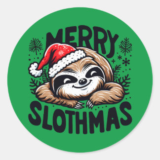 Merry Slothmas! Vector Festive Christmas Sloth Ronde Sticker