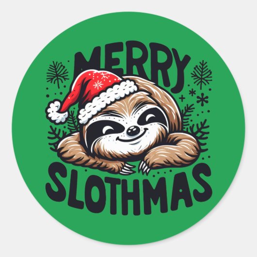 Merry Slothmas! Vector Festive Christmas Sloth Ronde Sticker (Voorkant)