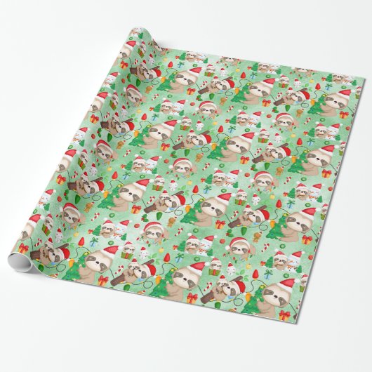 Merry Slothmas Wrapping Paper Roll Cadeaupapier (Uitgerold)